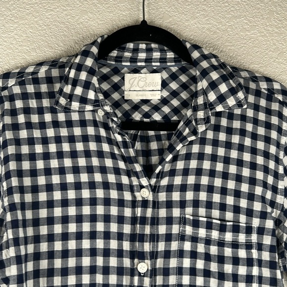 J. Crew Navy Blue & White Gingham Check Print Long Sleeve Button Down Top Size S - Picture 2 of 7